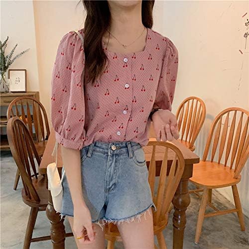 DAIDAINDX Summer Fresh Simple Loose Korea Print Cherries Vintage Casual Women Sweet