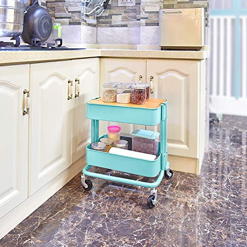 2Tier Metal Utility Rolling Cart Storage Side End Table with Cover