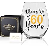 Perfectinsoy Cheers to 60 Years Wine Glass with Gift Box, Funny 60th Anniversary Birthday Gifts for Women, Sister, BFF, Colleague, Friend, Neighbors, 60th Birthday Gifts for Her