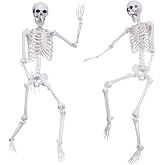 5.4Ft Halloween Life Size Skeleton,2PCS Posable Skeleton Full Body Size Realistic Human Bones with Movable Joints for Indoor Outdoor Halloween Decoration (Grey)