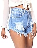 Haola Women's Juniors Denim High Waist Distressed Cutoff Shorts