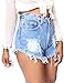 Haola Women's Juniors Denim High Waist Distressed Cutoff Shorts Blue S