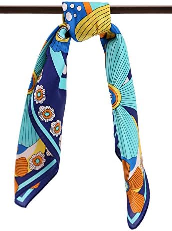100% Premium Silk Scarf Square Scarves For Women Neckerchief For Hair Hairband Petite Square (Blue floral)