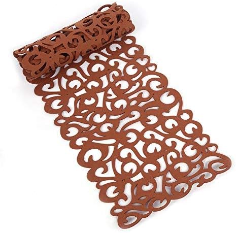 Rectangle Hollow Felt , Kitchen Linen Table Runner Tablecloth Placemat, 40*11 inches(Light Coffee), Large