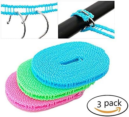Pack of 3 Clotheslines 5m Portable Windproof Clothesline for Outdoor Indoor Home Travel Drying Random Color