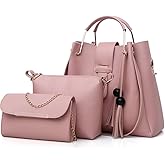 FiveloveTwo Women's Purse and Handbags 3 Pcs Bag Set PU Leather Tassel Totes Clutch Satchels Top Handle Shoulder Crossbody Bags Pack Pink