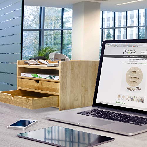 Prosumer's Choice 3-Tier Bamboo Desktop Organizer with 8.5x11 Inch Letter Size Drawers