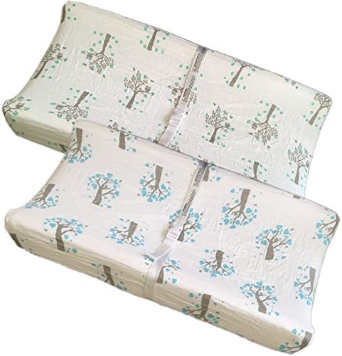 Seben Baby Changing Pad Covers - 2 Pack - 100% Cotton - Suitable for Standard 16" x 32" Changing Pad - Unisex for Boys or Girls - Breathable and Thin to Prevent Overheating (Tree Owl Bird)
