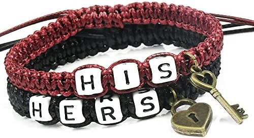 HisandHers[TM] Couple Bracelets Handmade Waxed Cord Bracelet for Lovers Wedding Birthday Anniversary Valentine's Day (Black Burgundy)