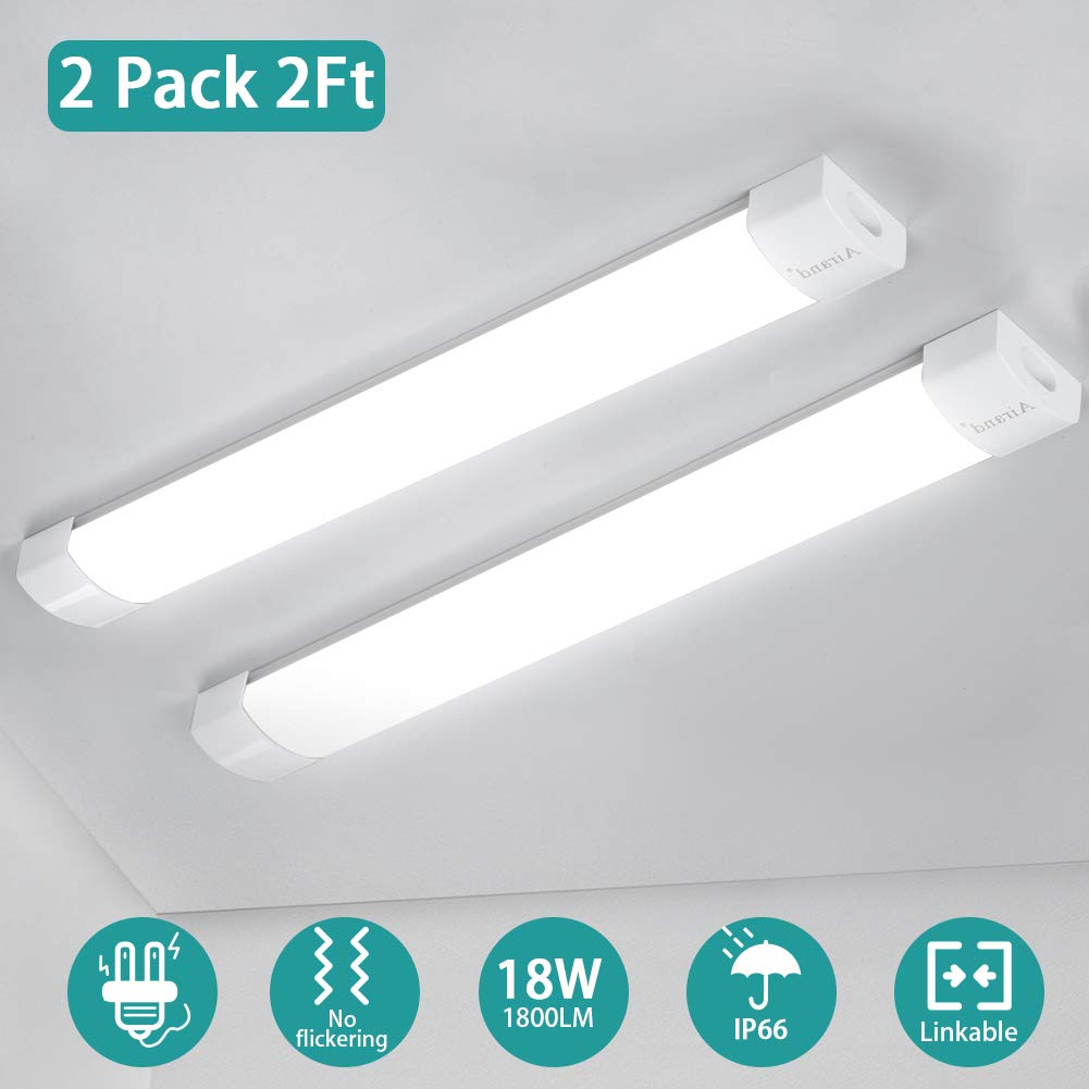 Led Shop Light 2 Pack 2FT 18W 5000K Utility Led Garage Lights IP66 Waterproof Airand Led Under Cabinet Lighting LED Cube Light for Garage, Workbench,Closet,Shop,Hallway