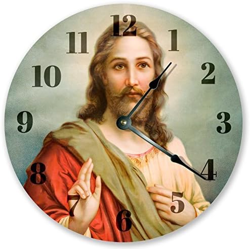 Jesus Christ Paint Art Wooden Wall Clock Silent Modern Wall Clock for Living Room Bedrooms Children Rooms Wall Art 12x12 in