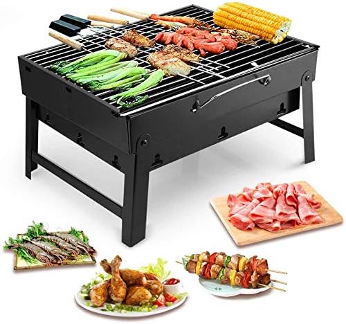 Uten Barbecue Portable en Acier Inoxydable à Charbon de Bois pour Barbecue ou Camping - Petit - Noir