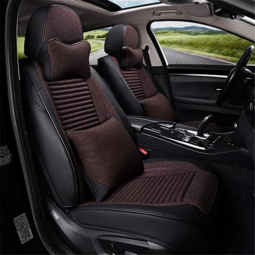 Car Seat Cover Cushions Flax Front Rear Full Set 10 pcs for 5 Seats Vehicle Suitable for Year Round Use (Flax/Red),Blackcoffeecolor