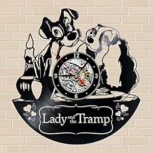 Vinyl Record Wall Clock Compatible with Lady and The Tramp Disney Themed Home Decor - Home Wall Clock Lady and The Tramp Disney Wall Art Decoration Gifts for Adults
