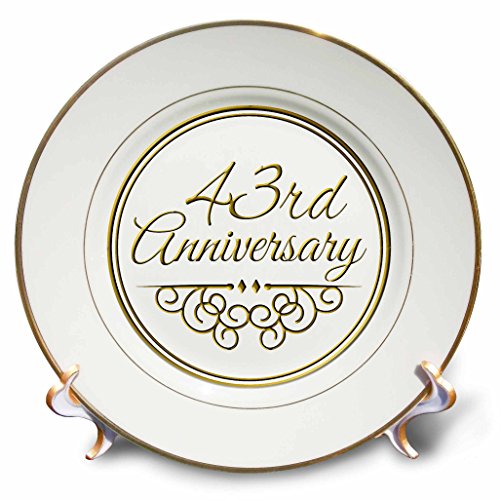 3dRose cp_154485_1 43rd Anniversary Gift Gold Text for Celebrating Wedding Anniversaries 43 Years Married Together Porcelain Plate, 8-Inch