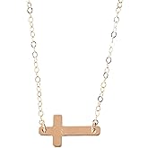 Designed By Stacey Handmade Dainty Sideways Cross Pendant, 14K Gold-Filled Necklace, Sentimental Gift for Women, Mother's Day, Godmother Proposal, Graduation, Confirmation, 14 to 16" Adjustable Length