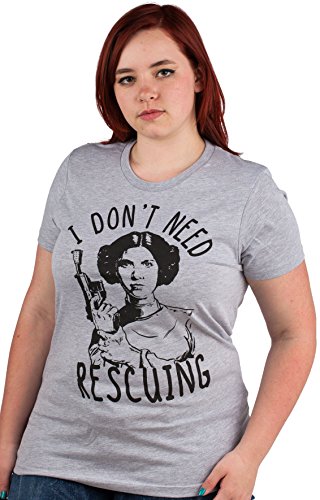 Disney Princess Leia Don't Need Rescuing Juniors T-shirt (Large,Heather Grey)