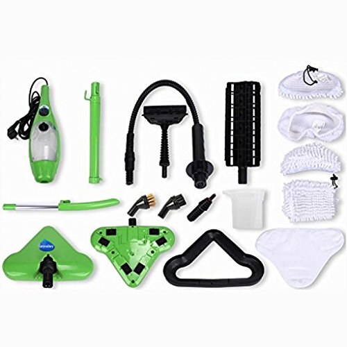 Gatycallaty Floor/Hand-Held Steam Mop Duster; Steam Cleaner For Carpet/Window/Garment/Hard Wood/Tile/Pet;Multifunctional Steamer Cleaning Machines (5-in-1 Accessories & 3 Microfiber Pads ) (Green)