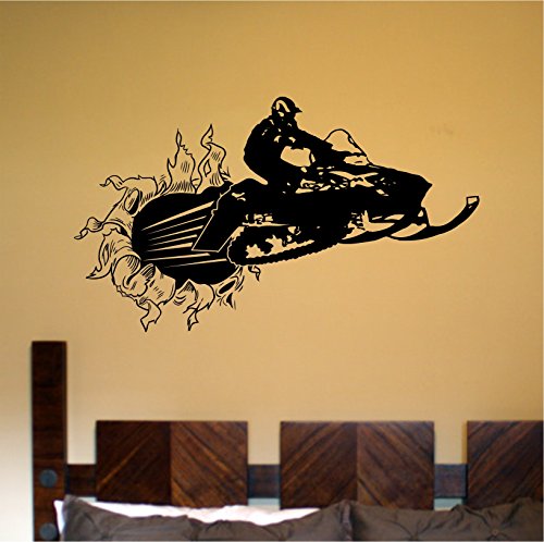 Snowmobile Rider Bursting Thru Wall Vinyl Decal Sticker Decal Stickers Snow Winter X Games