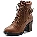 Ollio Women Shoe Lace Up Back Buckled Stacked Heel Ankle Boots