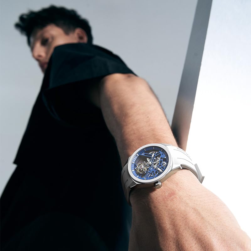 AGELOCER Manual Mechanical Watch for Men, Skeleton Tourbillon/Ceramics Case Sapphire Crystal/ 5ATM Waterproof/Rubber Starp Watches Gifts for Men