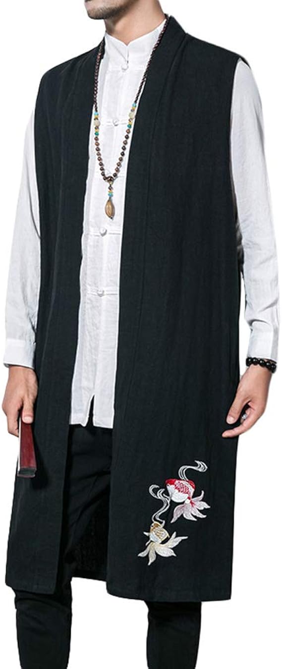 Amazon Bscoolメンズ リネン ロング カーディガン 袖なし 麻ベスト 無地 サマーコーディガン ゆったり カジュアル ロングベスト ベスト 通販