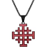 Rofusn Crusader Jerusalem Cross Pendant Necklace: Stainless Steel Cross Biker Necklace Chain for Men Women