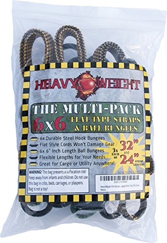 HeavyWeight Flat Bungee Cords 6 VARIETY PACK with BONUS 6 Ball Bungees | 24" and 32" Inch Cord Length | Hand Carts, Dolly, Cargo, Moving, Camping, RV, Trunk, Luggage Rack, Tarp Tie Down