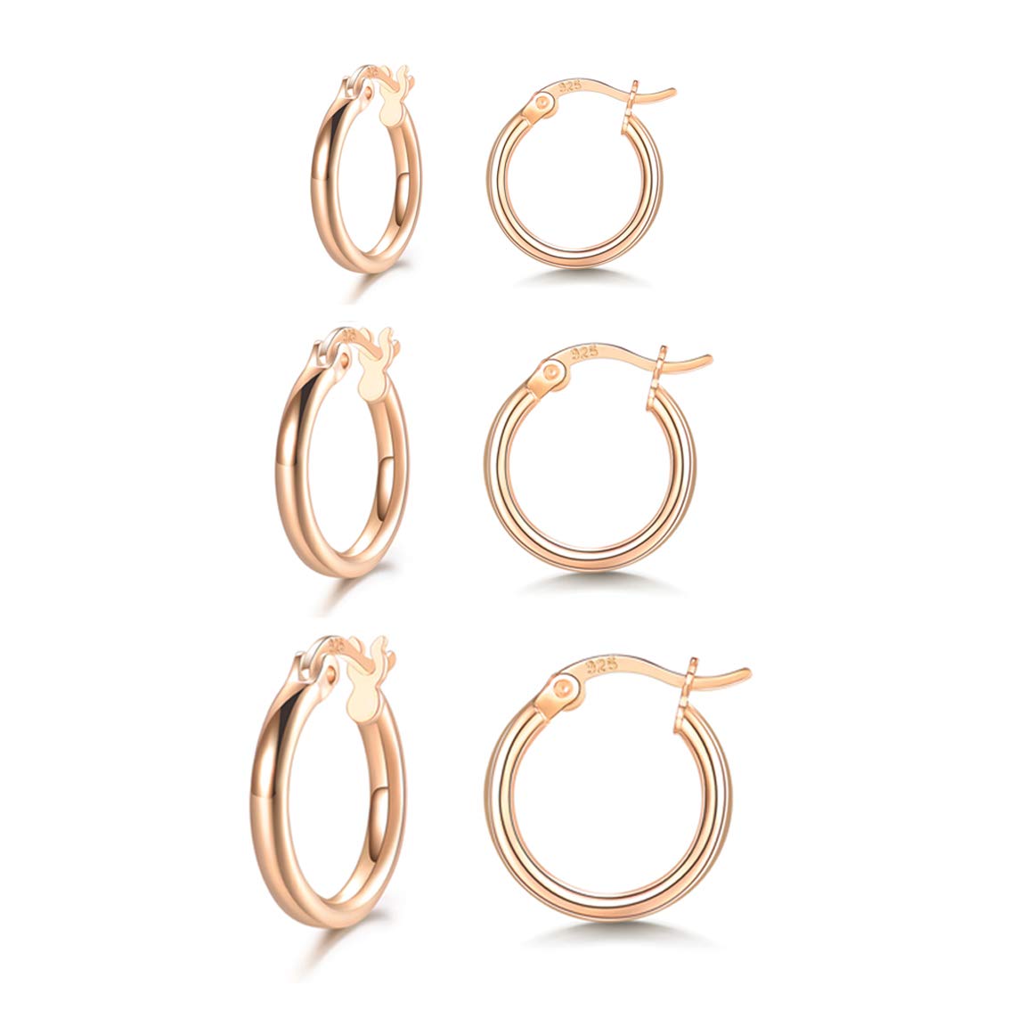 Shuxin Silver Hoop Earrings Set for Women, 3 Pairs 925 Sterling Silver Rose Gold Hoop Earrings Set, Hypoallergenic Huggie Hinged Unisex Small Sleeper Hoops for Women Men, Diameter in 13/16 / 20mm โ image 1