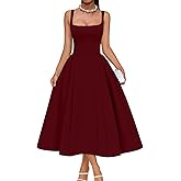 Memoriesea Women's Elegant Square Neck Swing A Line Wedding Evening Party Midi Dress