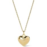 Ana Luisa Lev Puffy Heart Necklace for Women - Paperclip Chain w/ 14K Gold Plated & Silver Rhodium Plated Small Puffed Heart Pendant - Hypoallergenic, Water-Resistant, Tarnish-Free Jewelry