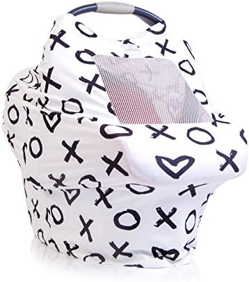 Baby Car Seat Canopy With Breathable Mesh, Safe, Soft, &amp; Stretchy, Nursing Cover Best for Breastfeeding Infant Babies, Boy or Girl, Multi-Use as Scarf, Stroller, Chair, Cart Covers w bag (XOXO)