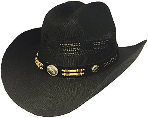 Country Straw Wire Brim Bendable Shapeable Cowboy Hat W/ Bead Band - Black