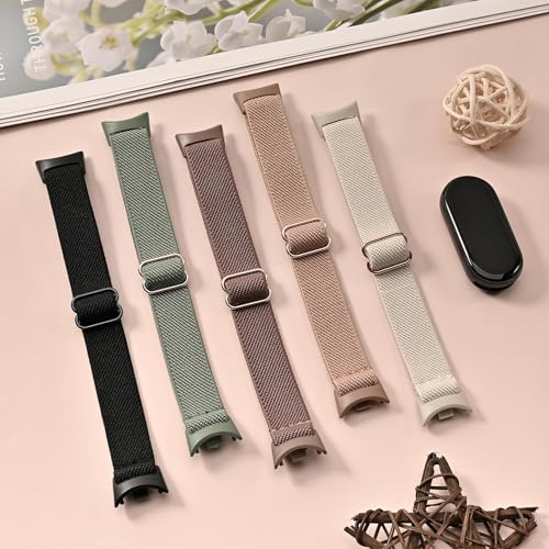 Wizvv 5 Pcs Mi Band 9/Mi Band 8 Bracelet for Men Women Adjustable Elastic Nylon Wristband for Xiaomi Smart Band 9/Xiaomi Smart Band 8