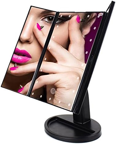 Blue Beat Lighted Vanity Makeup Magnifiers Tri-Fold Panel 22 Led Lights with 180 Degree Adjustable Stand for Countertop Folding Cosmetic Makeup Mirror with 1X2X/3X Magnification