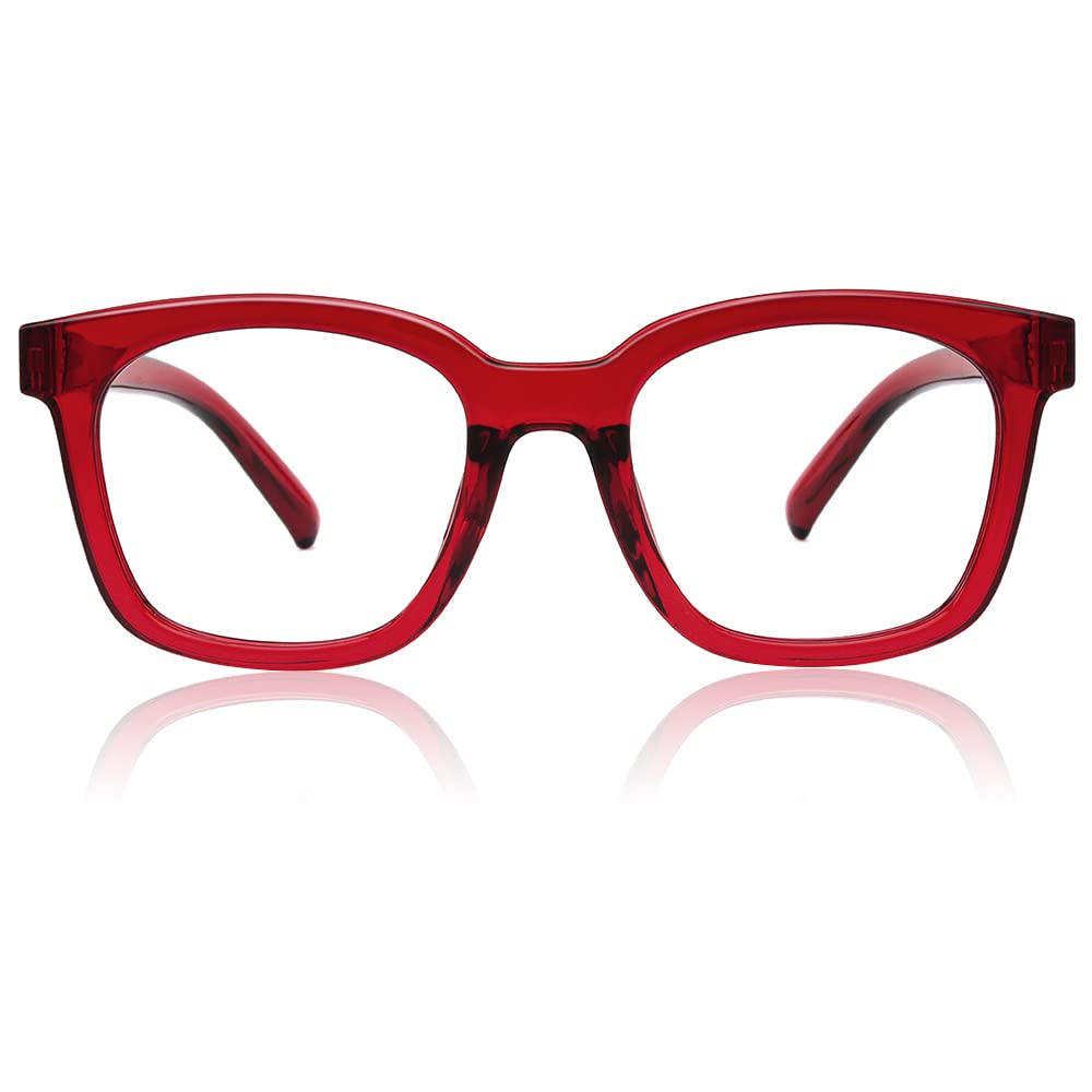 JiSoo Square Reading Glasses Women 3.0, Oversized Ladies Reading Glasses Thick Chunky Readers with Spring Hinge, Red