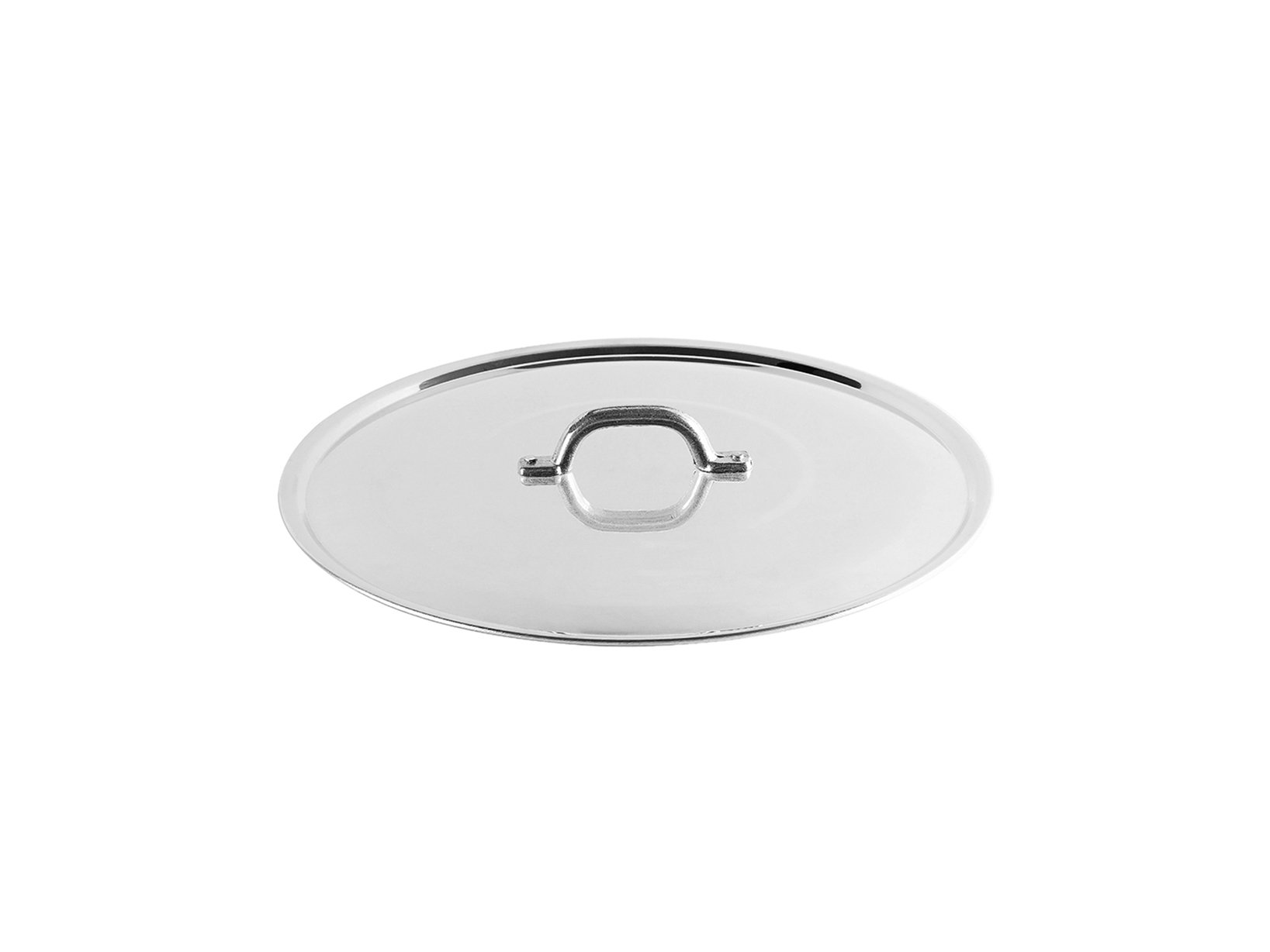Pentole Agnelli FAMA2918 Flat Lid with Handle, Rim and Bridge, Heavy Type in BLTF Aluminum, Polished Silver , 18 cm