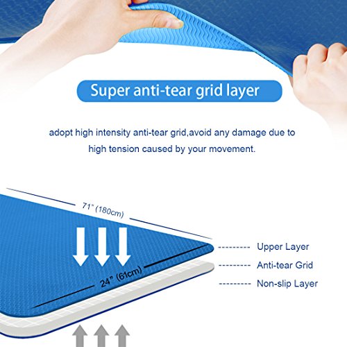 FARLAND Non Slip Yoga Mat with Carrying Strap - Eco Friendly TPE Workout Mat Exercise Mat,Anti-tear Hot Pilates Fitness Yoga Mat in Home & Gym (Blue)