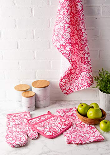 DII-Cotton-Damask-Oven-Mitt-12-x-65-and-Pot-Holder-85-x-8-Kitchen-Gift-Set-Machine-Washable-and-Heat-Resistant-for-Cooking-and-Baking-Pink