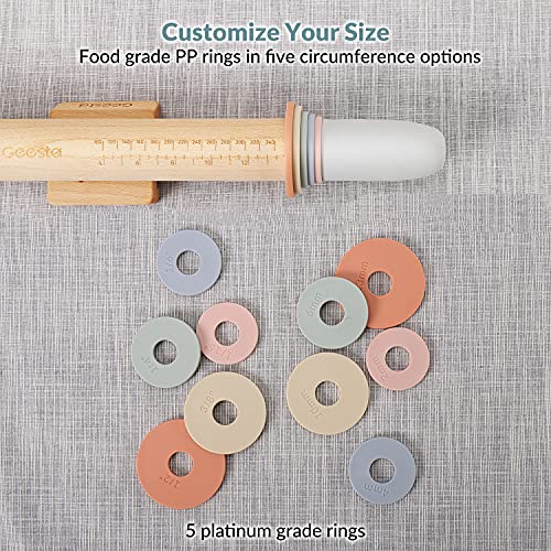 Geesta Adjustable Wood Rolling Pin with 5 Thickness Rings, Precise
