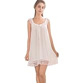Flwydran Women's Lace Vintage Victorian Nightgown Ladies Sleeveless Sleep Dress