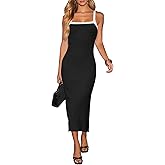 Puhrissimus Women Summer Ribbed Knit Dress,Square Spring Sleeveless Bodycon Vacation Long Fitted Beach Casual Sundress