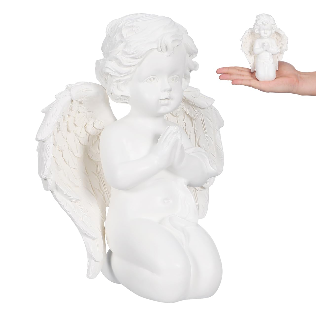 Cabilock Cherub Angel Statue Kneeling Angel Figurines Resin Outdoor Garden Sculpture Ornament with Wings Memorial Statue Decoration White Home Decor