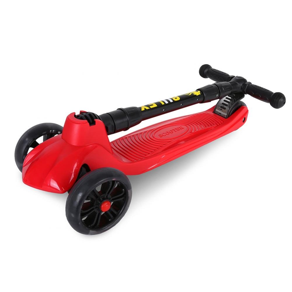 BremToy Monopattino Bambini con Sedile, Monopattino Pieghevole con 3 Ruote LED Luce, Altezza Regolabile per Bambini 2-8 Anni, Carico 50 kg, Nero + Rosso