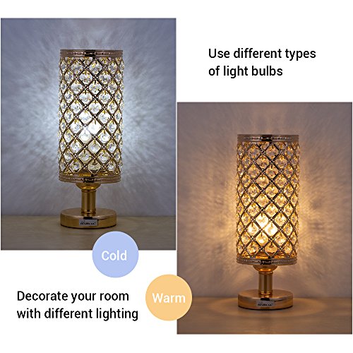 HAITRAL Gold Crystal Table Lamp Vintage Nightstand Gold Lamp with