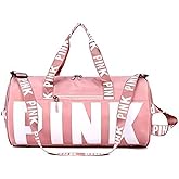 Sports Gym Bag Large Capacity Travel Duffel Bag Sport Shoes Bag with Wet Pocket Compartment for Men and Women Lightweight Multiple Colors PINK Logo (PINK)