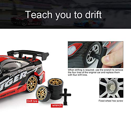 Kanzd RC Drift Car Cool LED Light USB 2.4G High Speed Remote Control Racing (Red)