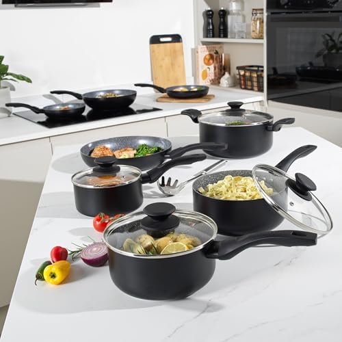 BW12901EU7 Sartén de cerámica de mármol de 20 cm – Sartén antiadherente de omelette/huevo con revestimiento de cerámica de mármol metálico, apto para inducción