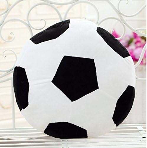 Stuffed Sporty Soccer 16" Short Plush Throw Pillow Toy Sofa Decoration Football Shape Back Cushion (Black)
