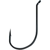Eagle Claw Lazer Sharp Long Shank Octopus Hook, Offset Up Eye, Barbed, Size 1, Medium Wire, 51 Hooks, Platinum Black